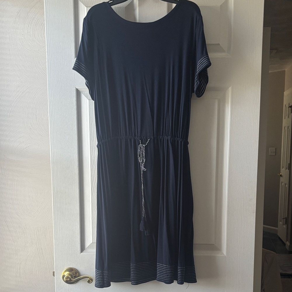 LOFT Navy Blue Midi Dress with Drawstring